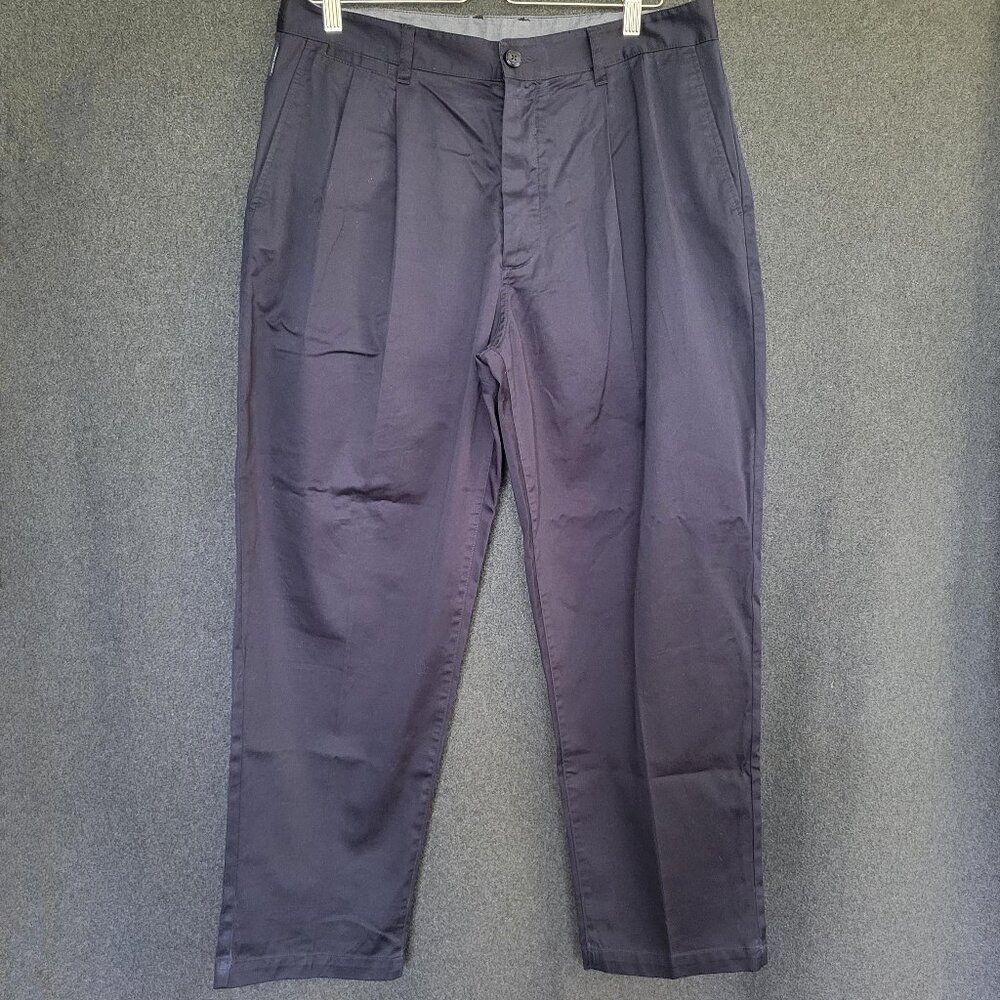 A/X Armani Exchange Cotton Relaxed Fit Pleated Navy Chino Pants 34x28 Casual